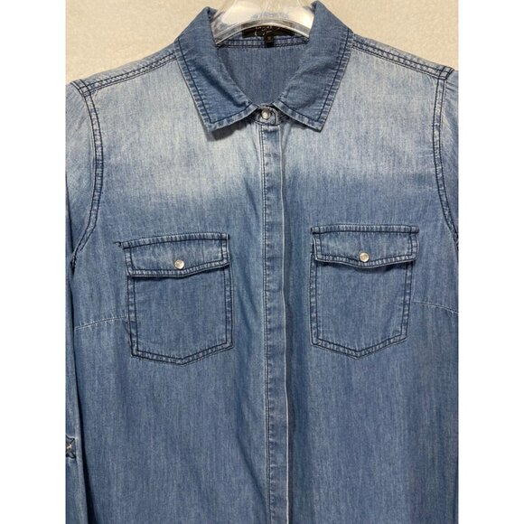 Earl Jean Women's Small Long Sleeve Pearl Snap Up 100% Cotton Denim Shirt - Picture 2 of 11